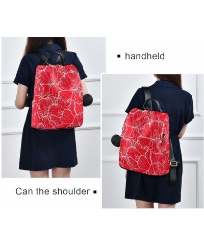 Navy Blue Butterflies Backpack Purse for Women Rucksack Anti Theft Handbag with Pompom Travel Bag Red White Floral $18.58 Bac...