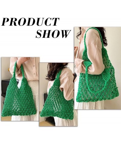 Beach Bags for Women, Summer Mesh Beach Tote Bag Hand Woven Beach Bag Weaving Hollow Shoulder Bag Handbag (Brown) Green $15.5...