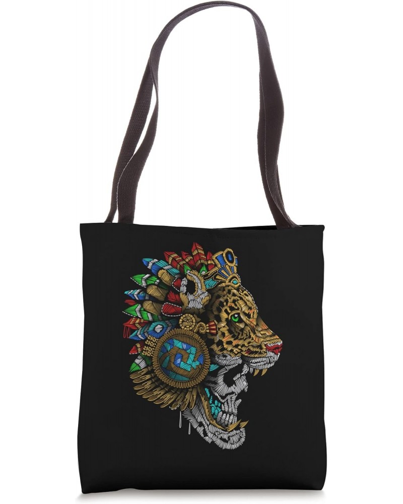 Panther Huichol Sugar Skull Calavera Aztec Skull Art on Back Tote Bag $12.89 Totes