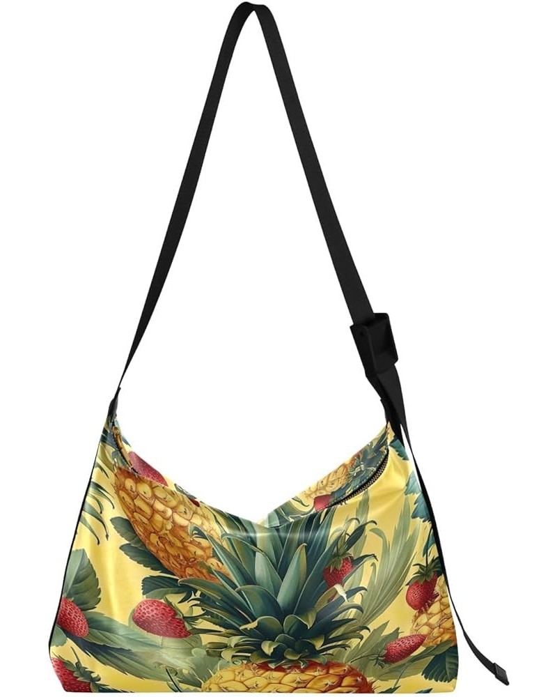 Pineapples and Strawberry Leaves Adjustable Crossbody Bag, Womens Shoulder Bag with Pockets, Leather Shoulder Bag Pineapples ...