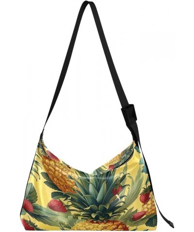 Pineapples and Strawberry Leaves Adjustable Crossbody Bag, Womens Shoulder Bag with Pockets, Leather Shoulder Bag Pineapples ...