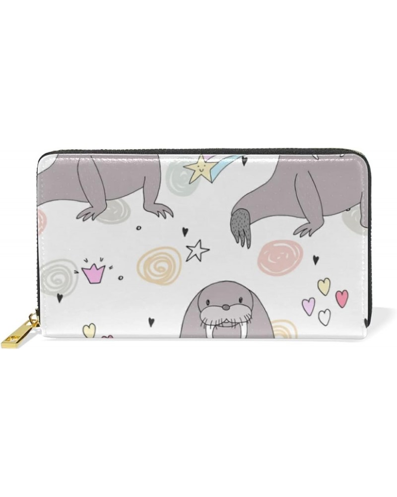 Soft Pink Glaxy with White Sparks Glitters Seamless Texture Women Leather Zipper Long Wallet, Coin Clutch Pouch Pocket Key Ca...