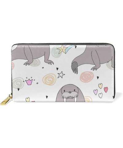 Soft Pink Glaxy with White Sparks Glitters Seamless Texture Women Leather Zipper Long Wallet, Coin Clutch Pouch Pocket Key Ca...