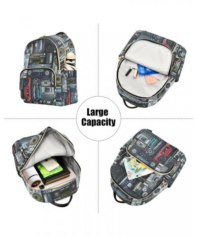 Retro Music Tape Backpack for Women, Anti Theft Backpack Lightweight Small Travel Backpack Shoulder Bag for Work Travel Small...