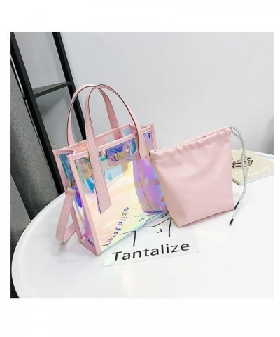 Large Candy Polka Color Clear Shoulder Bag 2 IN 1 Beach Totes Transparent Handbags With Interior Pocket For Women S7-pink $9....