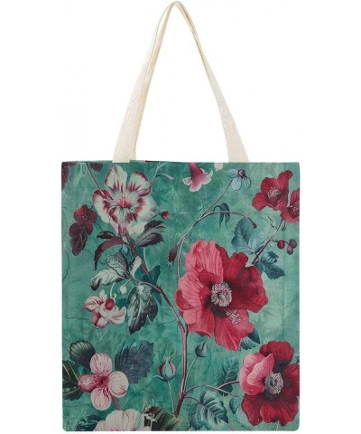 Canvas Tote Flowers Print In Emerald Green Beach Bags Floral Leaf Summer Reusable Canvas Shopping Bag Gifts Totebag $12.47 Totes