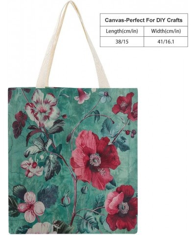 Canvas Tote Flowers Print In Emerald Green Beach Bags Floral Leaf Summer Reusable Canvas Shopping Bag Gifts Totebag $12.47 Totes