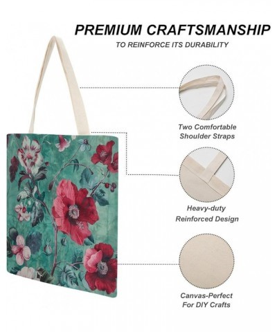 Canvas Tote Flowers Print In Emerald Green Beach Bags Floral Leaf Summer Reusable Canvas Shopping Bag Gifts Totebag $12.47 Totes