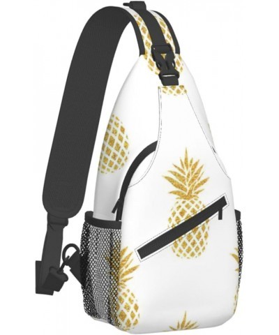 Durable Adjustable Outdoor Hiking hacker era Print Cross Chest Bag Diagonally Single Shoulder Backpack Gold Pineapple Backgro...