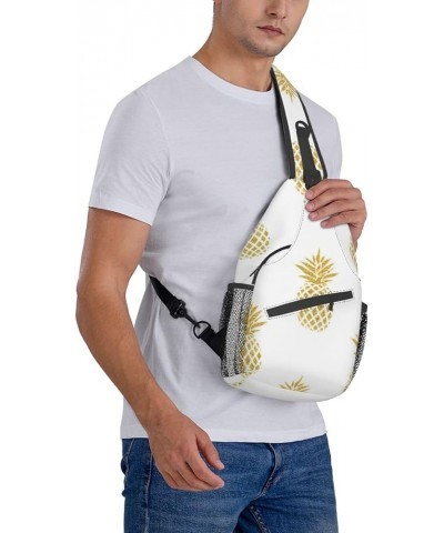 Durable Adjustable Outdoor Hiking hacker era Print Cross Chest Bag Diagonally Single Shoulder Backpack Gold Pineapple Backgro...