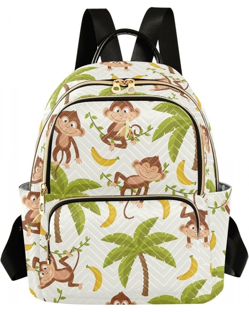 Monkey Palm Tree Quilted Backpack for Women Purse Shoulder Bag Travel Bags for Daily Work Nurse S Small $17.04 Backpacks