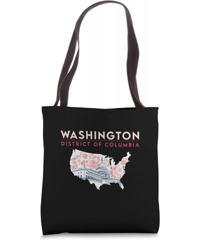 Washington Capitol Building With Cherry Blossom In US Map Tote Bag $12.85 Totes