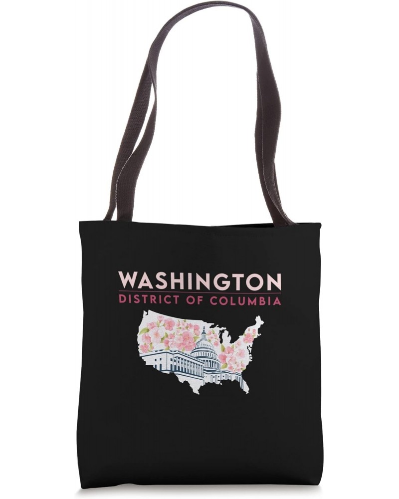 Washington Capitol Building With Cherry Blossom In US Map Tote Bag $12.85 Totes