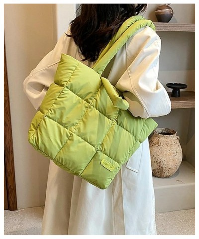 Quilted Tote Bag for Women Trendy Puffer Shoulder Bag Large Hobo Bag Purse Cloud Handbag Vintage 2024 Green $41.76 Totes