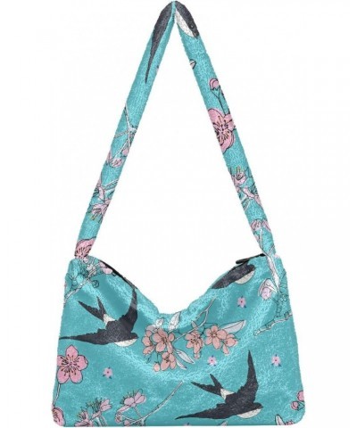 Cherry Blossom Swallow Shoulder Tote Bags for Women Furry Crossbody bag Hobo Handbag Purses for Travel College Work $9.45 Totes