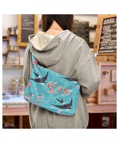 Cherry Blossom Swallow Shoulder Tote Bags for Women Furry Crossbody bag Hobo Handbag Purses for Travel College Work $9.45 Totes