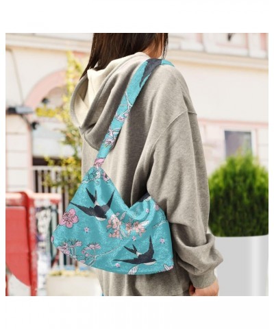 Cherry Blossom Swallow Shoulder Tote Bags for Women Furry Crossbody bag Hobo Handbag Purses for Travel College Work $9.45 Totes