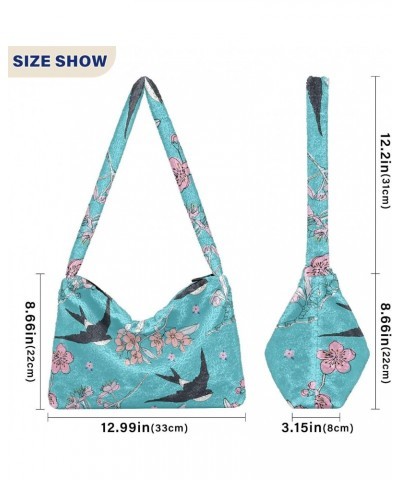 Cherry Blossom Swallow Shoulder Tote Bags for Women Furry Crossbody bag Hobo Handbag Purses for Travel College Work $9.45 Totes