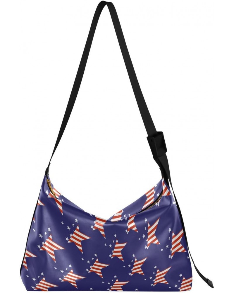 American Flag Stars Tote Bag for Women Large Hobo Bags Slouchy Crossbody Bag Hobo Purses with Adjustable Strap for Travel Wom...