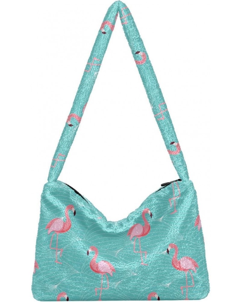 Flamingo Green Pink Fluffy Tote Bag Crossbody Bags Purse Shoulder Bag Handbag for Women Gift Work with Zipper $11.75 Totes