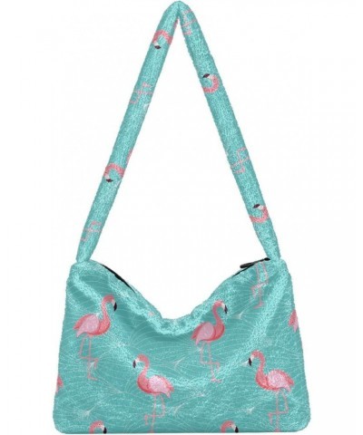 Flamingo Green Pink Fluffy Tote Bag Crossbody Bags Purse Shoulder Bag Handbag for Women Gift Work with Zipper $11.75 Totes