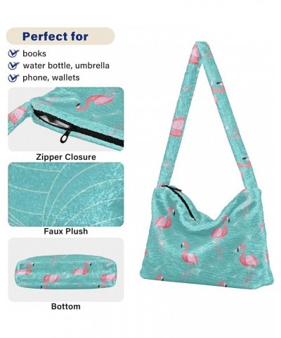 Flamingo Green Pink Fluffy Tote Bag Crossbody Bags Purse Shoulder Bag Handbag for Women Gift Work with Zipper $11.75 Totes