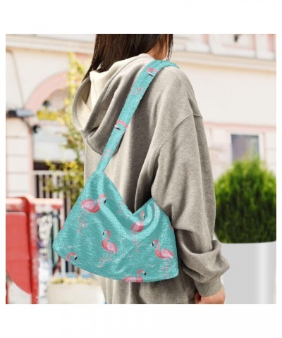 Flamingo Green Pink Fluffy Tote Bag Crossbody Bags Purse Shoulder Bag Handbag for Women Gift Work with Zipper $11.75 Totes