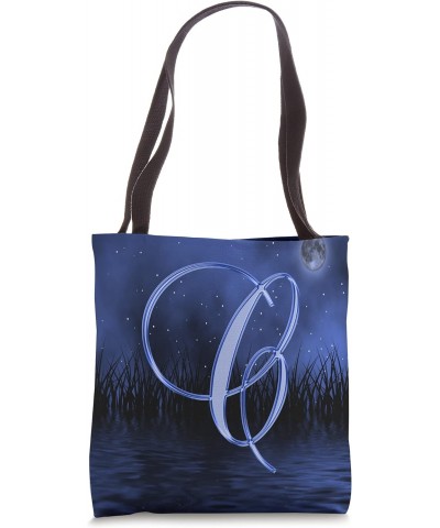 C Blue Night Dark Moon Stars Water Sky Initial Letter Name Tote Bag $11.14 Totes