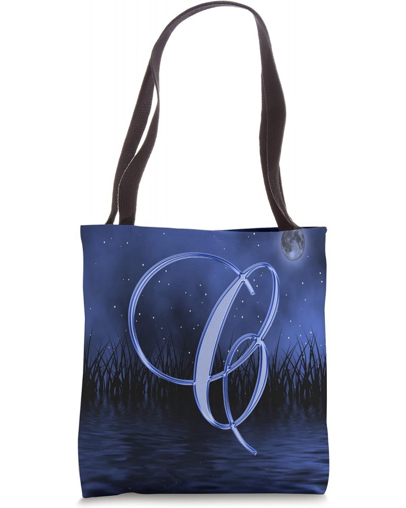 C Blue Night Dark Moon Stars Water Sky Initial Letter Name Tote Bag $11.14 Totes