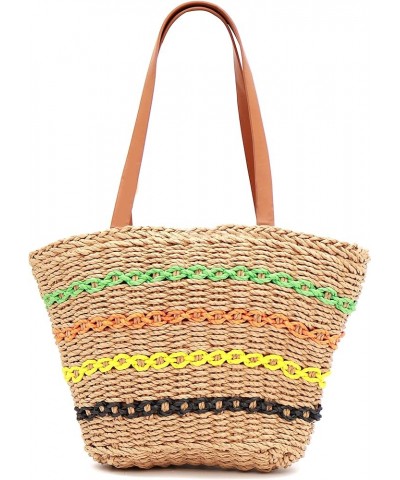 Handwoven Straw Vintage Beach Bag Bohemian Casual Stripe Handbag Shoulder Bag Rattan Tote Basket Travel Vacation Bag A Brown ...