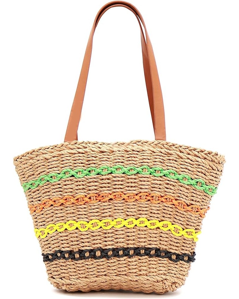 Handwoven Straw Vintage Beach Bag Bohemian Casual Stripe Handbag Shoulder Bag Rattan Tote Basket Travel Vacation Bag A Brown ...