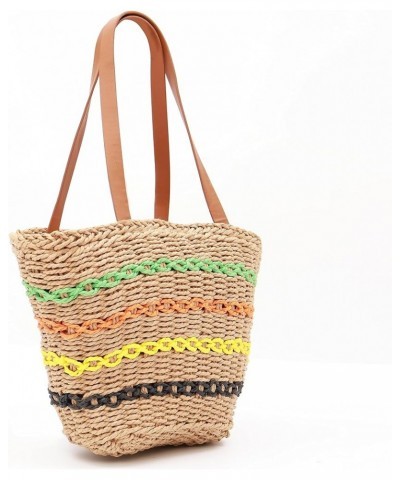 Handwoven Straw Vintage Beach Bag Bohemian Casual Stripe Handbag Shoulder Bag Rattan Tote Basket Travel Vacation Bag A Brown ...