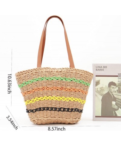 Handwoven Straw Vintage Beach Bag Bohemian Casual Stripe Handbag Shoulder Bag Rattan Tote Basket Travel Vacation Bag A Brown ...