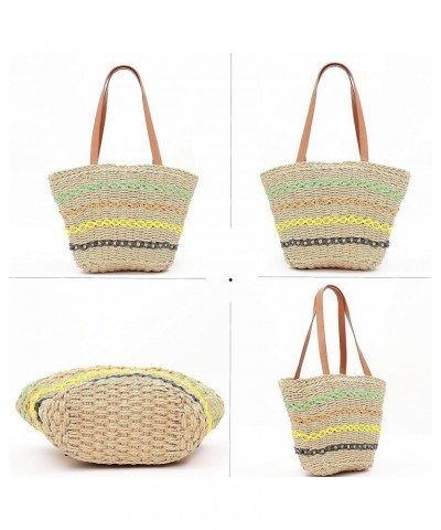 Handwoven Straw Vintage Beach Bag Bohemian Casual Stripe Handbag Shoulder Bag Rattan Tote Basket Travel Vacation Bag A Brown ...