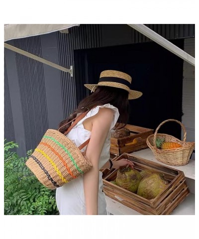 Handwoven Straw Vintage Beach Bag Bohemian Casual Stripe Handbag Shoulder Bag Rattan Tote Basket Travel Vacation Bag A Brown ...