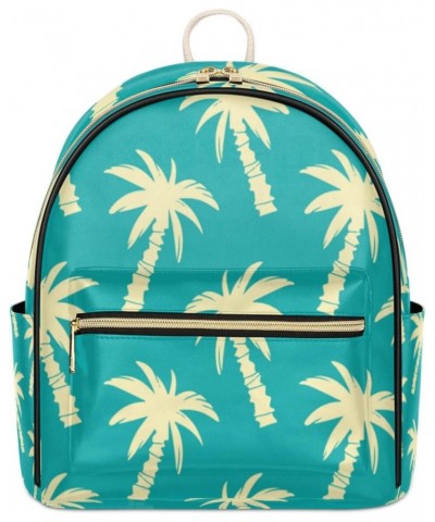 Palm Trees Mini Backpack Purse for Women Small Casual Daypacks Pu Leather Bookbag Fashion Turquoise Beige Back Packs Anti The...