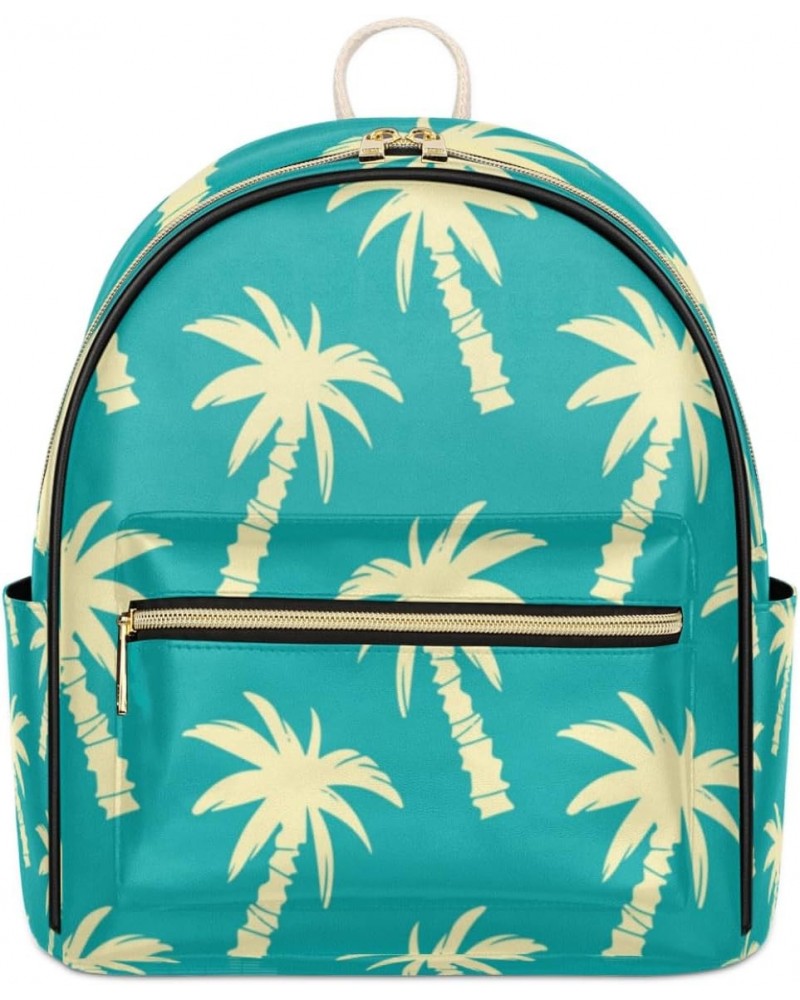 Palm Trees Mini Backpack Purse for Women Small Casual Daypacks Pu Leather Bookbag Fashion Turquoise Beige Back Packs Anti The...