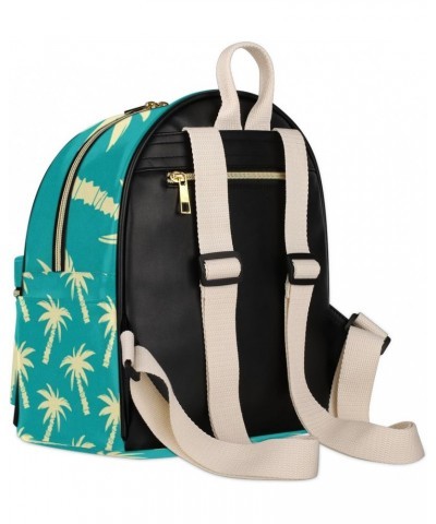 Palm Trees Mini Backpack Purse for Women Small Casual Daypacks Pu Leather Bookbag Fashion Turquoise Beige Back Packs Anti The...