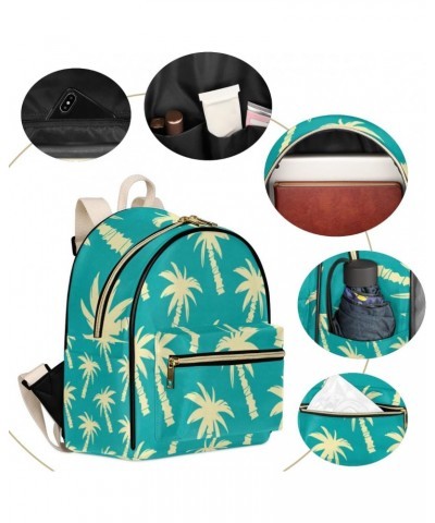 Palm Trees Mini Backpack Purse for Women Small Casual Daypacks Pu Leather Bookbag Fashion Turquoise Beige Back Packs Anti The...