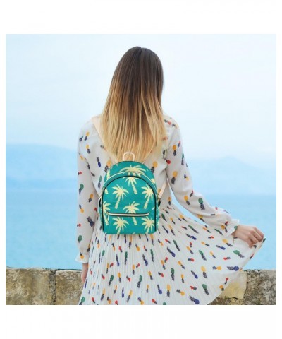 Palm Trees Mini Backpack Purse for Women Small Casual Daypacks Pu Leather Bookbag Fashion Turquoise Beige Back Packs Anti The...