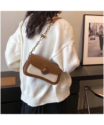 Contrast color small square bag for women with one shoulder crossbody underarm handbag for women Caramel Brown $17.16 Shoulde...