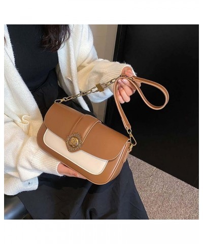 Contrast color small square bag for women with one shoulder crossbody underarm handbag for women Caramel Brown $17.16 Shoulde...