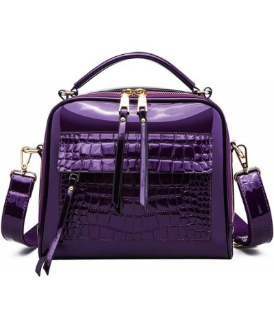 Women Crocodile Pattern Ladies Bright Synthetic PU Leather Crossbody Shoulder Handbag Tote Satchel Clutches-Blue Purple $28.2...