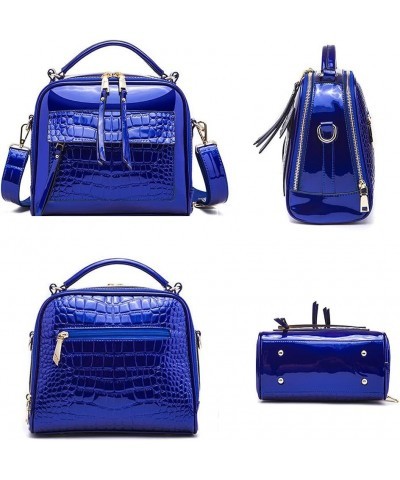 Women Crocodile Pattern Ladies Bright Synthetic PU Leather Crossbody Shoulder Handbag Tote Satchel Clutches-Blue Purple $28.2...