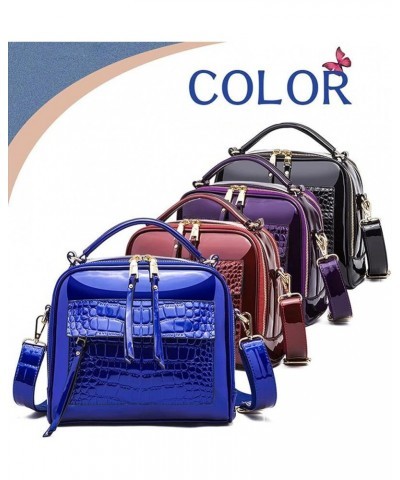 Women Crocodile Pattern Ladies Bright Synthetic PU Leather Crossbody Shoulder Handbag Tote Satchel Clutches-Blue Purple $28.2...