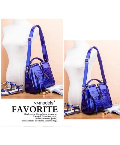 Women Crocodile Pattern Ladies Bright Synthetic PU Leather Crossbody Shoulder Handbag Tote Satchel Clutches-Blue Purple $28.2...