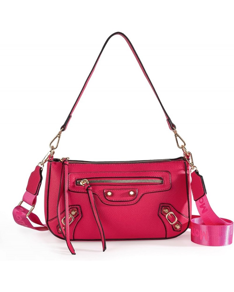 MEDIUM Shoulder Hobo Bags for Women Trendy Purses Leather Clutch Purse and Handbags Hobo-strap Hot Pink $9.71 Shoulder Bags