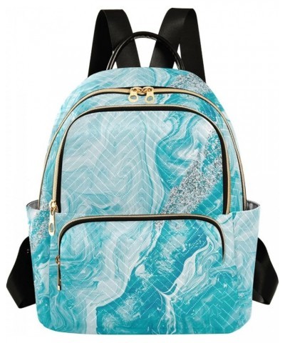 Small Backpack for Women Travel Bag Turquoise Abstract Marble Daypack Purse Fashion Shoulder Bag Rucksack Small B547 $11.18 B...