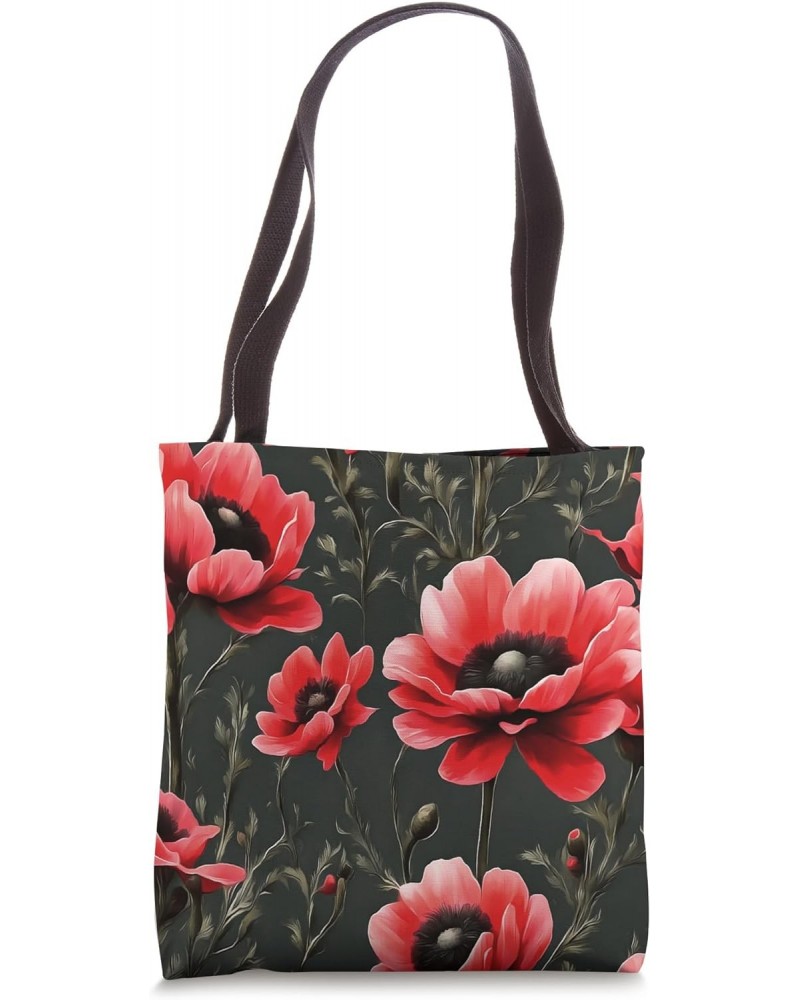 Red Anemones Wildflower Abstract Pattern Tote Bag $13.15 Totes