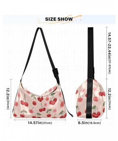 Cherries and Flowers Hobo Crossbody Bags for Women Leather Large Shoulder Bag Cross Body Fruit Trendy Womens Tote Bags Handba...